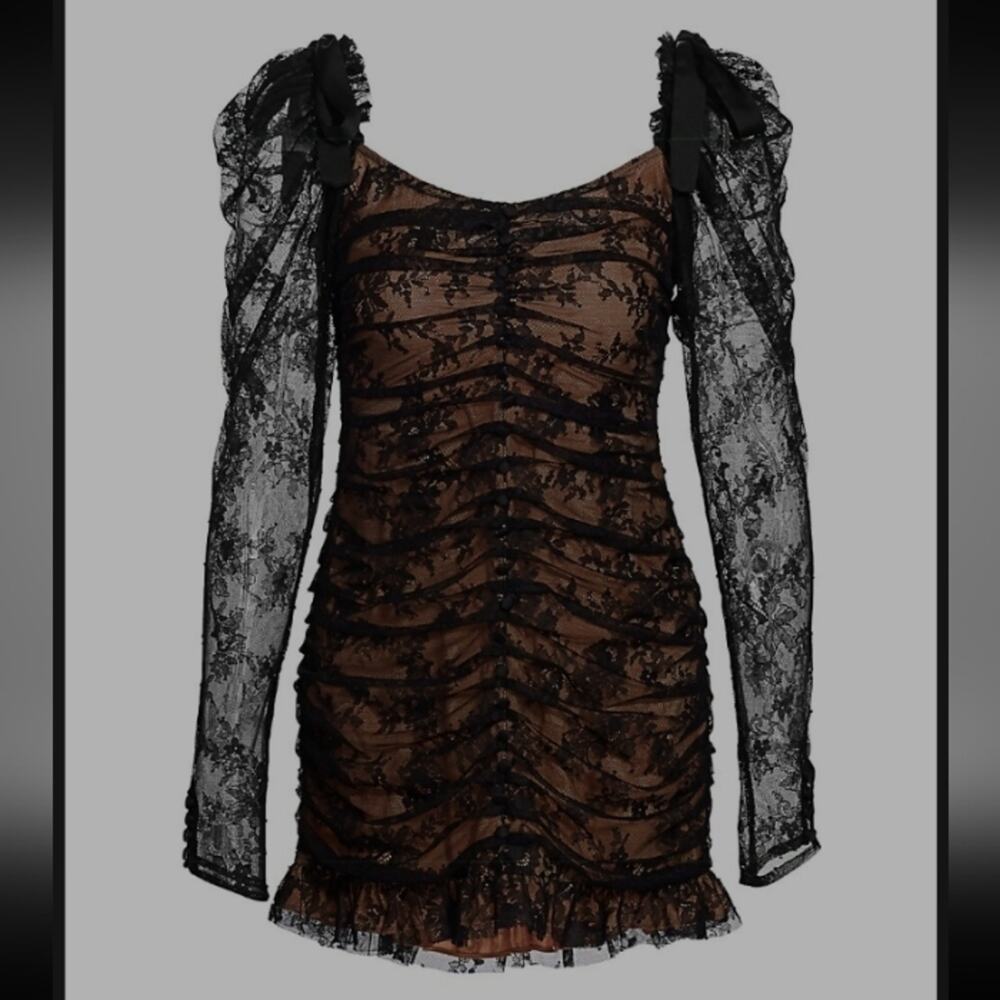 NWT For Love & Lemons "Beverly" Sheer Sleeve Lace Mini Dress Size XS